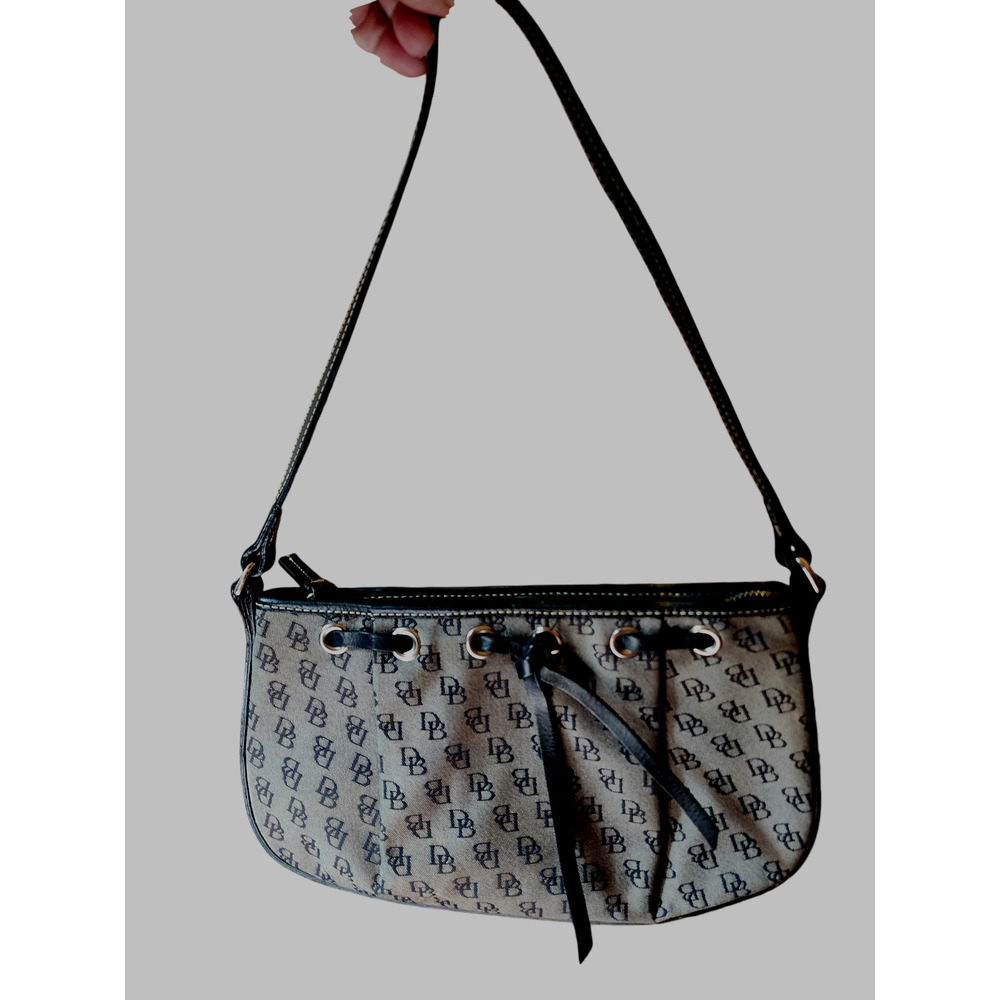 Dooney & Bourke Grey & Black Canvas Leather Trim Logo Shoulder Bag